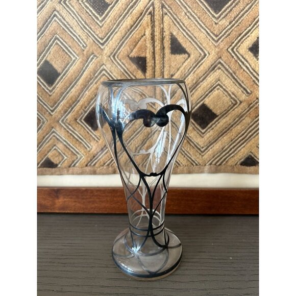 Handblown Art Glass Vase With Black & White Abstract Design - Elegant Decorative - Picture 1 of 7